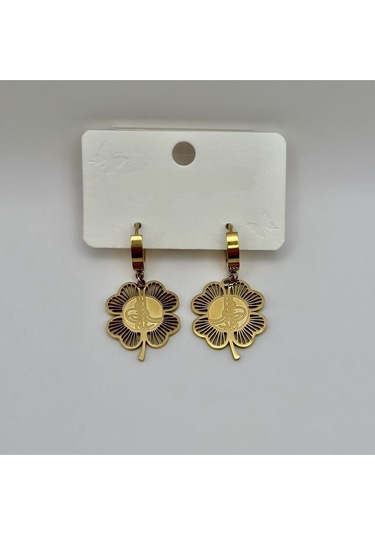 Arnes Jewelry Çelik Yonca Tuğralı Küpe Ar144nes Gold