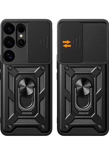 Samsung Galaxy S26 Ultra Uyumlu Tank Kılıf Yüzüklü Standlı Extra Koruma Zırhlı Kapak - Kırmızı