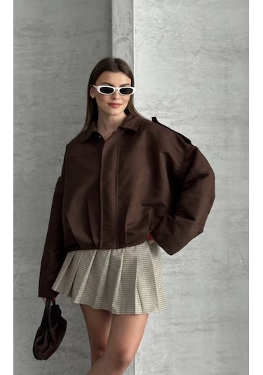 Prifaldi Zr Oversize Süet Bomber Ceket Kahverengı