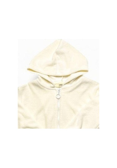 Kız Çocuk Kapüşonlu Peluş Hırka-14855 Ekru