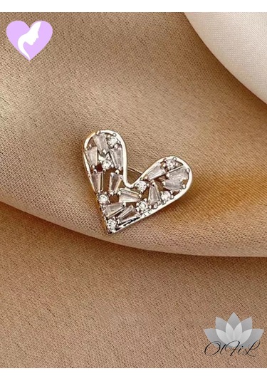 Olfil Broş-mini Kalp Kristal Işıltı Minimalizm 264864984 Gri