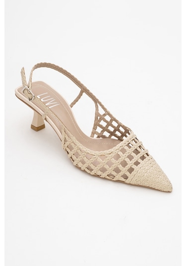 Luvishoes Luvi Shoes Heaven Bej Örme Arkası Açık Kadın Kısa Topuklu Ayakkabı Bej