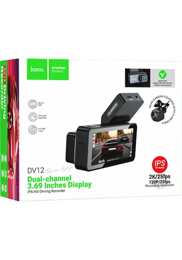 Hoco. Dv12 2k Gps Destekli Ön Ve Arka Kameralı Araç Kamerası - Gri