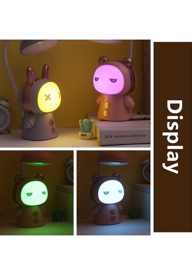Novahub Mor Karikatür Usb Şarj Edilebilir Masa Lambası Çift Işıklı Led Lamba Öğrenci Çocuk Odası Okuma Masası Lambası Gece Lambası