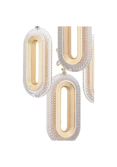 Modern Ledli 4'lü Gold 3 Renk Kristal Taşlı Avize Gold