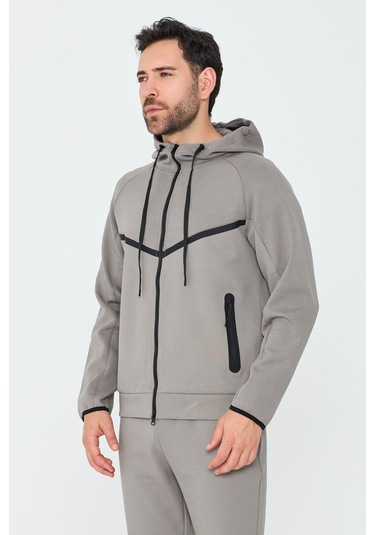 White Stone Gri Cepli Kapüşonlu Fermuarlı Erkek Sweatshirt Grey