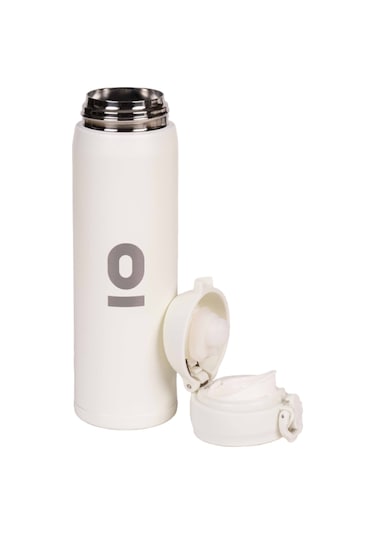 Beyaz Dokulu Paslanmaz Çelik Termos 430 ML Kapaklı No:106