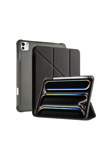 Ps Apple Uyumlu iPad Pro 13 İnç M5 / M4 Tri Folding Standlı Kılıf - Siyah Kapaklı Kılıf