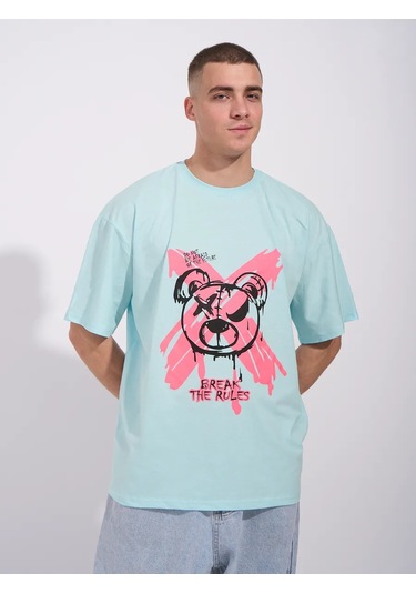 Sılkworm Baskılı Oversize Tişört 268897619 Açik Mavi