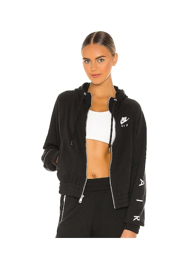 Nike Air Sportswear Fleece Cropped Loose Fit Full Zip Hoodie Kapu onlu Bol Sweatshirt 001 Siyah S Fiyatlar ve Ozellikleri