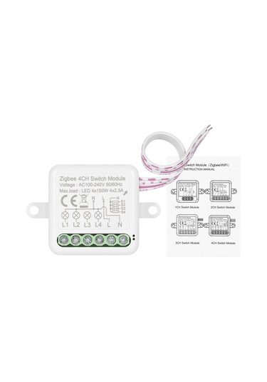 4ch Zigbee Mini Akıllı Anahtar Röle Modülü Akıllı Ev Beyaz