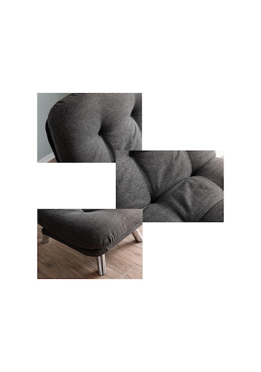 Pafu Hippo Tekli Yataklı Koltuk Keten - Koyu Gri Koyu Gri