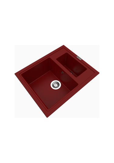 Polex Cristalüx Granit Evye P-04 Bordo 1.5 Gözlü Tezgah Altı Ve Tezgah Üstü Kare Mutfak Evyesi 59.5x49 CM