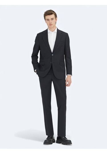 Siyah Mikro Yün Karışımlı Takım Elbise Siyah
