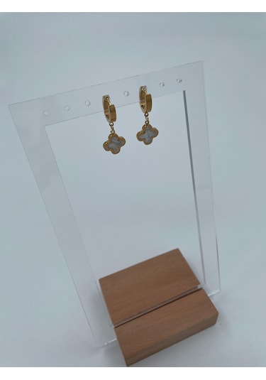Xbaby Beyaz Dolgulu Yonca Gold Küpe
