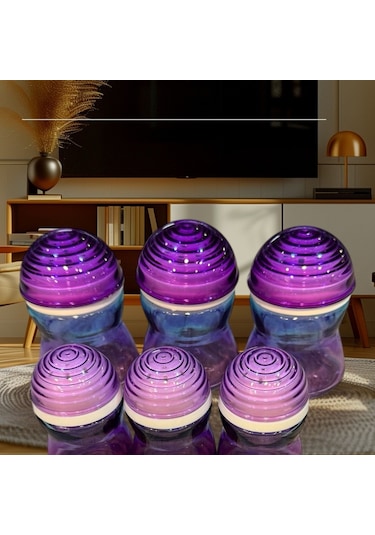 Kapaklı Baharatlık Tuzluk - 6 Lı Baharatlık Seti 2 Boy Mor Kırmızı