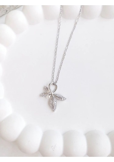 Çelik Gold Incili Yaprak Kadın Kolye Sevgiliye Hediye