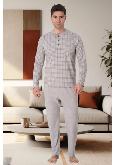 Mecit 22759 Kahverengi Şardonlu Kışlık Büyük Beden Erkek Pijama Takımı Kahverengi