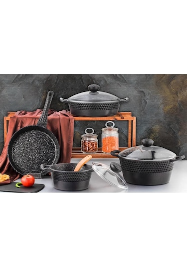 Özlife Tencere Seti Arya Döküm 7 Parça Siyah