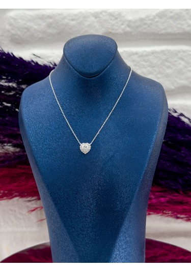 925 Ayar Gümüş Tektaş Kalpli Desenli Popüler Kadın Kolye Gümüş