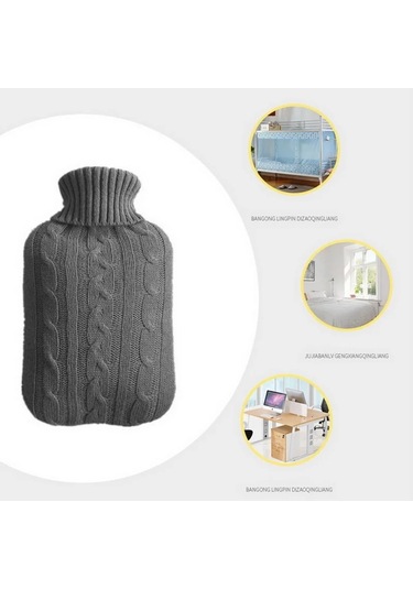 Sıcak Su Şişesi Düz Renk Örgü Kapağı Sıcak Su Şişesi Olmadan Su Dolu Sıcak Su Yumuşak Örgü Şişesi Kadife Çanta Koyu Gri