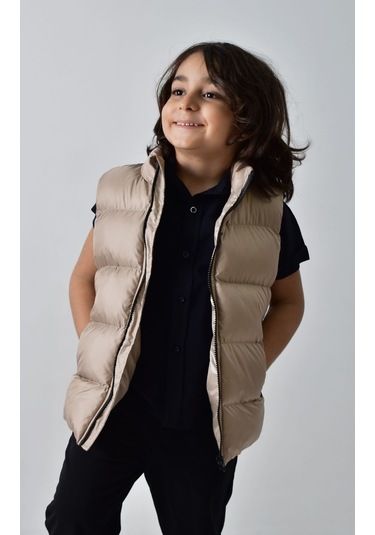 Banada Moda Erkek Çocuk Mat Bej Şişme Yelek Bej