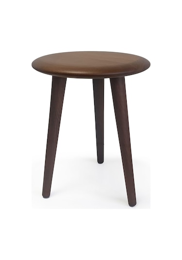 Mezmob Masif Kayın Tabure Sehpa Üç Ayaklı Yuvarlak Ceviz