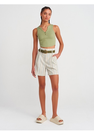 Dilvin 20844 Önü Düğmeli Top-haki Haki