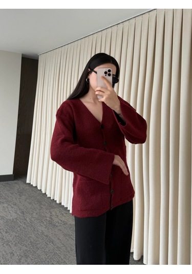 Laluvia Düğmeli Basic Hırka - 4622  Bordo
