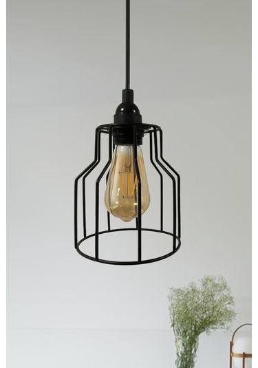 Cage Siyah Metal Avize Mutfak Salon Cafe Ofis Pastane Tekli Sarkıt Lamba Aydınlatma Modeller Siyah