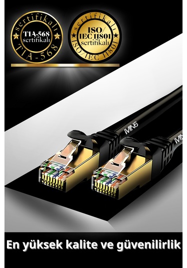 MN6 M109F Cat7 Kablo 20 Metre/Bakır-10Gbps-50 Mikron Altın Kaplama/20M Cat7 Ethernet Kablosu