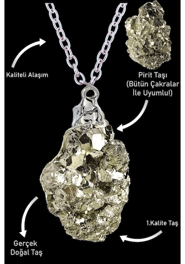 Erilsa Sertifikalı Ham İşlenmemiş Gerçek Pirit Taşı Kolye Çok Renkli