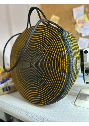 Hasır Çanta, Silindir Çanta, Tasarım Çanta, Siyah Silindir El Çantası Çok Renkli