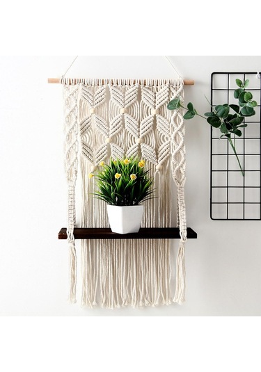 Suntek Makrome El Yapımı Boho Püskül Goblen Duvar Kahverengi