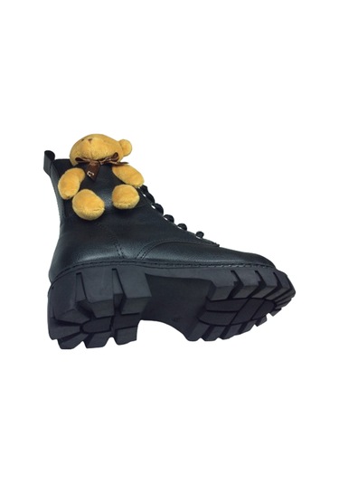 Ortopedikal 1087 Patik Kız Çocuk Siyah Ayıcıklı Bot Bağcıklı Siyah