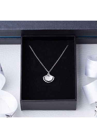 Deniz Kabuğu Model Mineli 925 Ayar Gümüş Kadın Kolye Gümüş - Rodyum