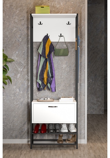 Portmanto Askılık Vestiyer Ayakkabılık Beyaz Beyaz