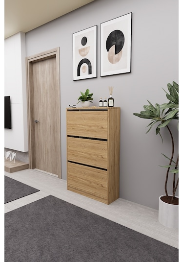 Mirobi Kembe 3 Bölmeli Açılır Modern Dekoratif Ayakkabılık Çam Çam