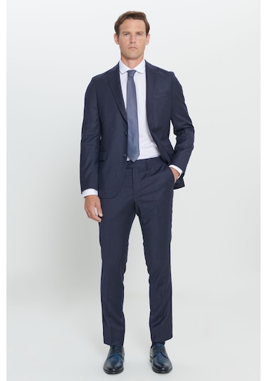 Erkek Lacı Slim Fit Dar Kesim Kırlangıç Yaka %100 Yün Çizgili Takım Elbise Lacı