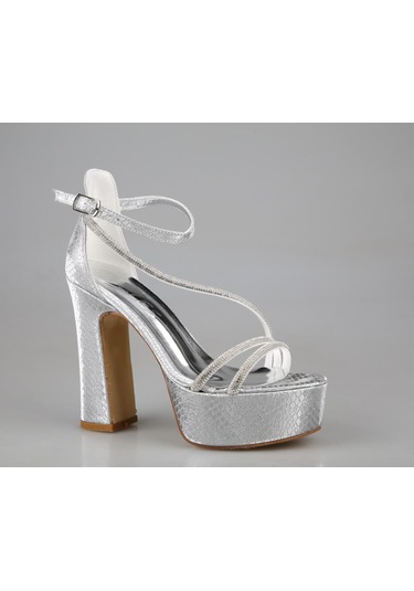 Feles 053-398 Gümüş Kadın Topuklu Ayakkabı Gümüş