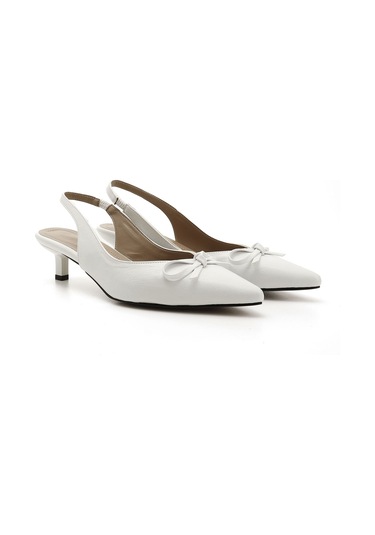 Gönderi R Beyaz Kısa İnce Topuklu Fiyonklu Arkası Açık Ayakkabı Beyaz