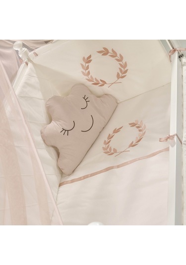 Meltem Kids Mondo Sallanır Ahşap Anne Yanı Beşik 60x120 cm (beyaz-motto pudra) Pudra