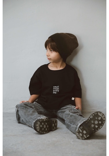 Oh La La Koala Siyah Bisiklet Yaka Oversize T-shirt Bebek - Çocuk SIYAH