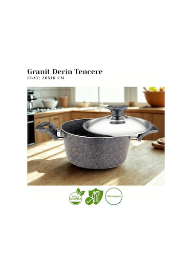 9 Parça Granit Set Çelik Kapak - Siyah Siyah