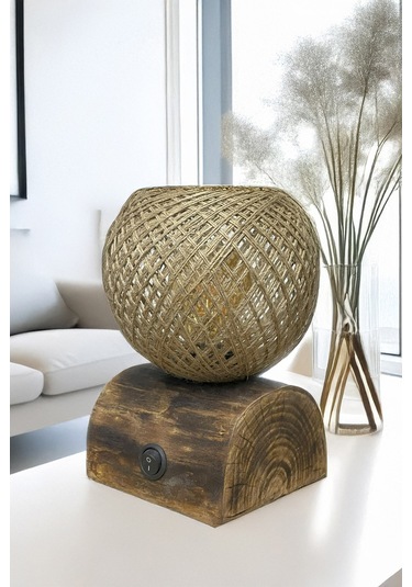 Dilim Ağaç Jüt Abajur Hasır Doğal İskandinav El Yapımı Ahşap Lambader Yatak Oturma Odası Rustik Ahşap