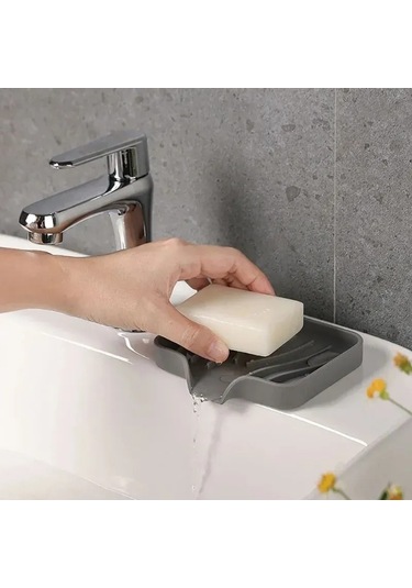 Teltree Pratik Silikon Sabunluk - Kendinden Süzme Tasarım, Banyo Ve Mutfak İçin Gri