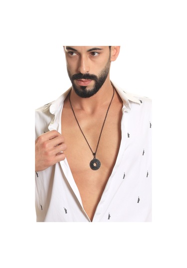 Erkek Siyah Oksit Kaplama Spiritüel Simge Uçlu Kolye Siyah
