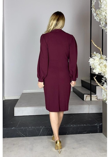 G1192 Düğme Detaylı Elbise Bordo Bordo