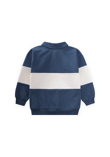 Cigit Polo Yaka Baskılı Erkek Çocuk Sweatshirt - Lacivert