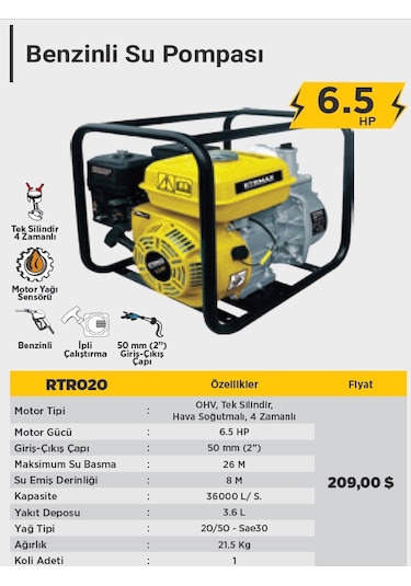 Rtrmax Rtr020 Benzinli Su Pompası 50 Mm (2'') 600 L